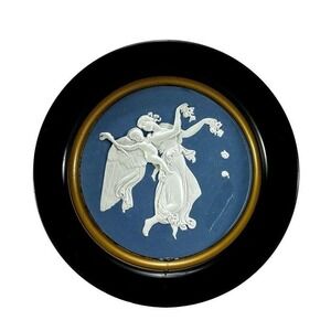 Vintage Sunshine Biscuits Round Tin Blue Jasperware Style Relief Dancing Figures